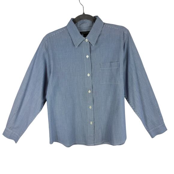Impressions Blue White Pinstriped Long Sleeve Collared Lightweight Button Up 14 - Picture 1 of 6